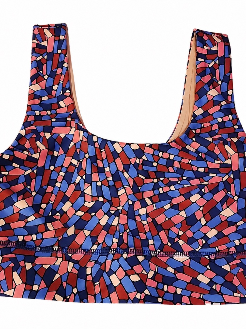 Fabletics Harlow Colorful Mosaic Sports Bra Pattern Reversible Tan